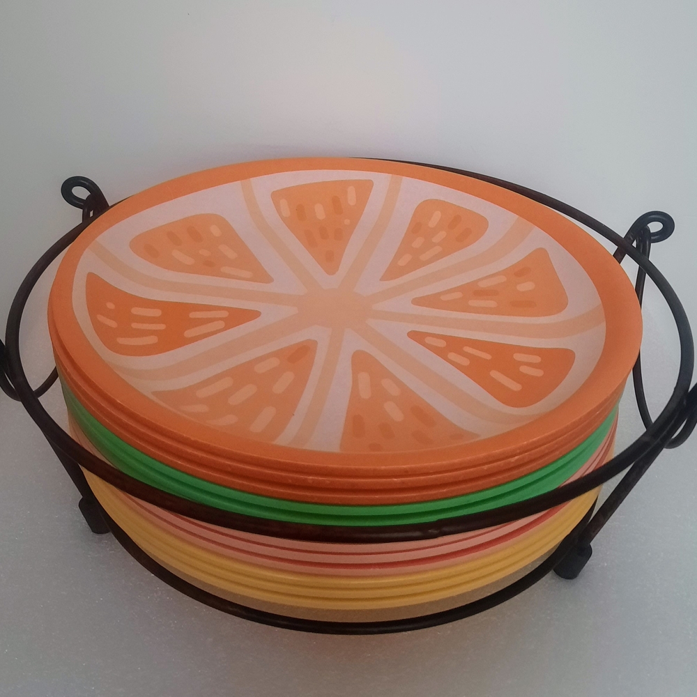 Colorful Fruit Slice Plates with Holder